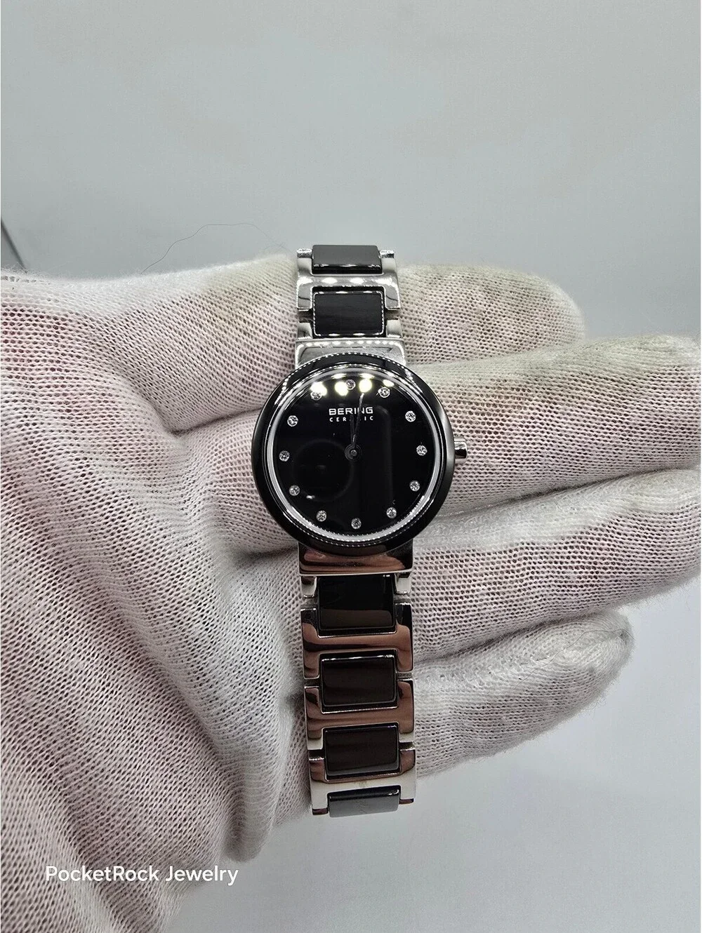 BERING Women’s Quartz Analog Black Dial Diamond Markers Ceramic Bracelet 50m